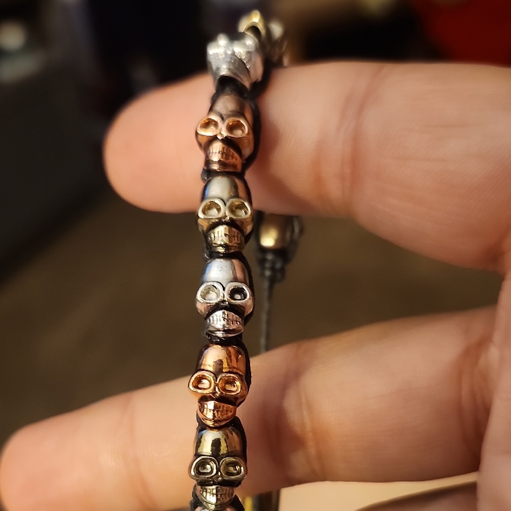 Skull Bead Bracelet in Silver, Gold, and Bronze